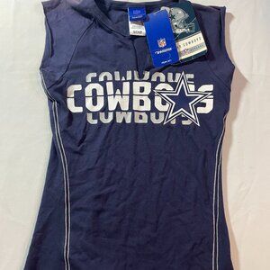 Reebok NFL Dallas Cowboys Split Neck Tank Top Womens Small Blue Fitted NWT‎
